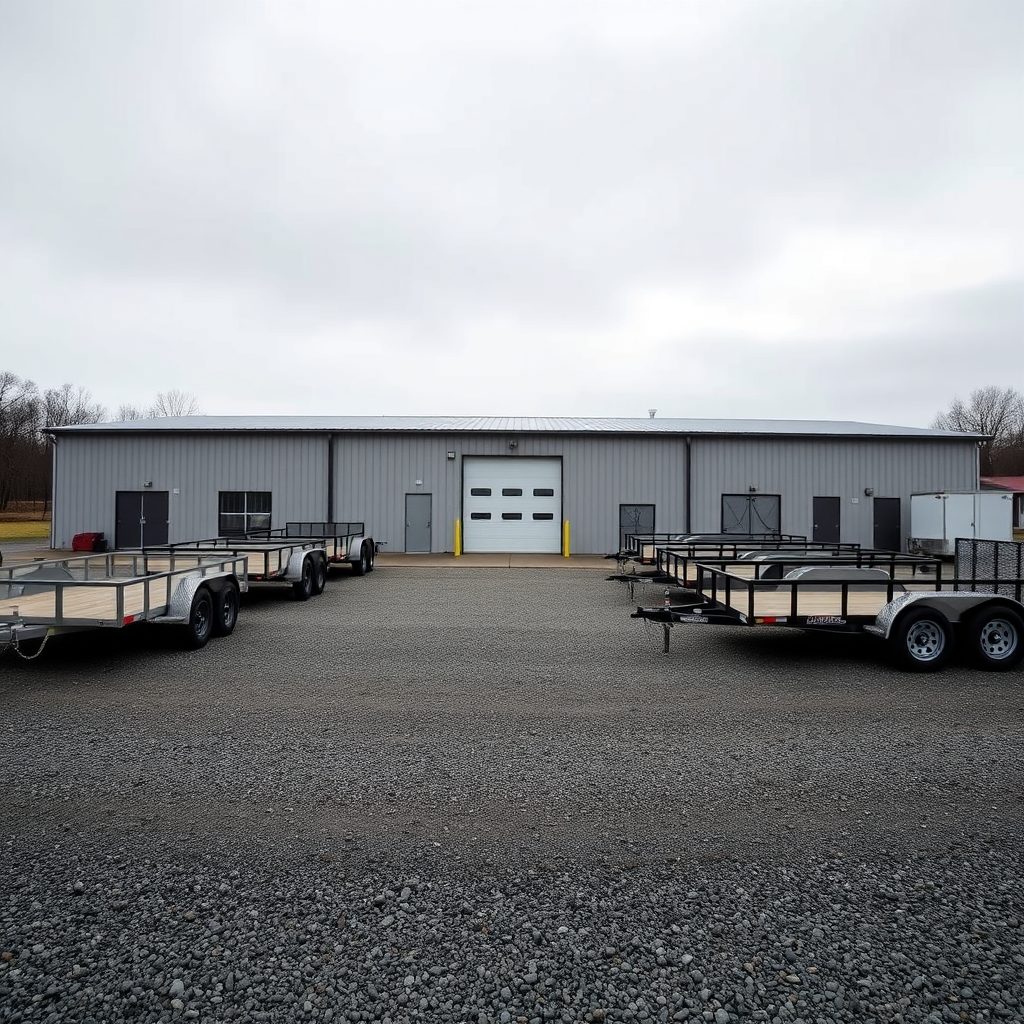 Utility trailers lined up in the Northshore rental yard on an overcast morning